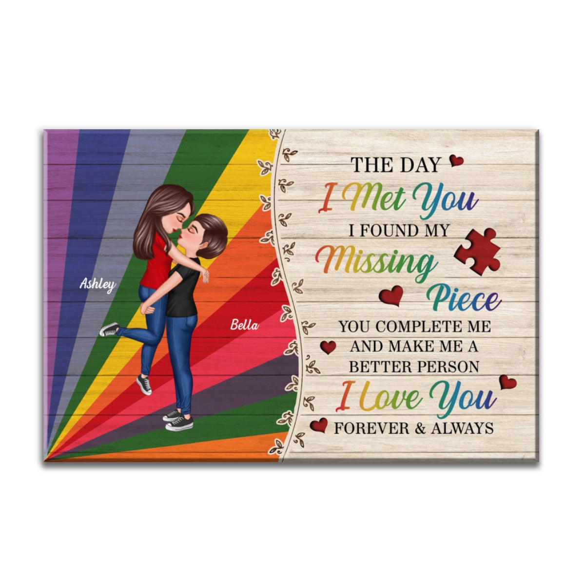 Colorful Wood Pallets The Day I Met You LGBTQ Couple Personalized Canvas, Pride Month Gift
