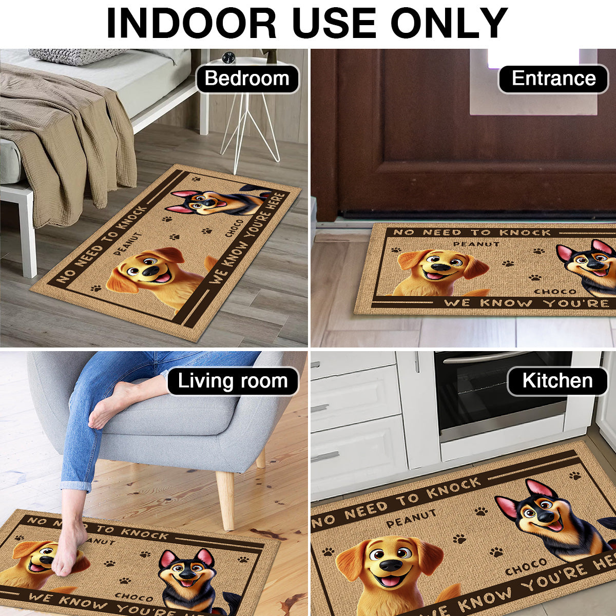 No Need to Knock We Know You're Here Funny Cute Dog Personalized Doormat, Housewarming Gift, Custom Mat