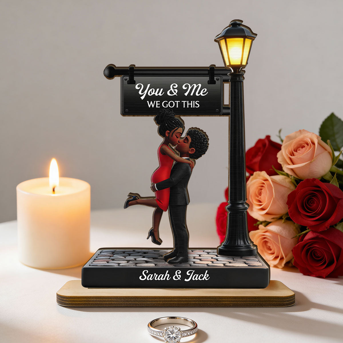 Eternal Love Love Under The Light - Personalized 2-Layered Wooden Plaque - Heartfelt Valentine's Day Gift For Couple, For Him, For Her