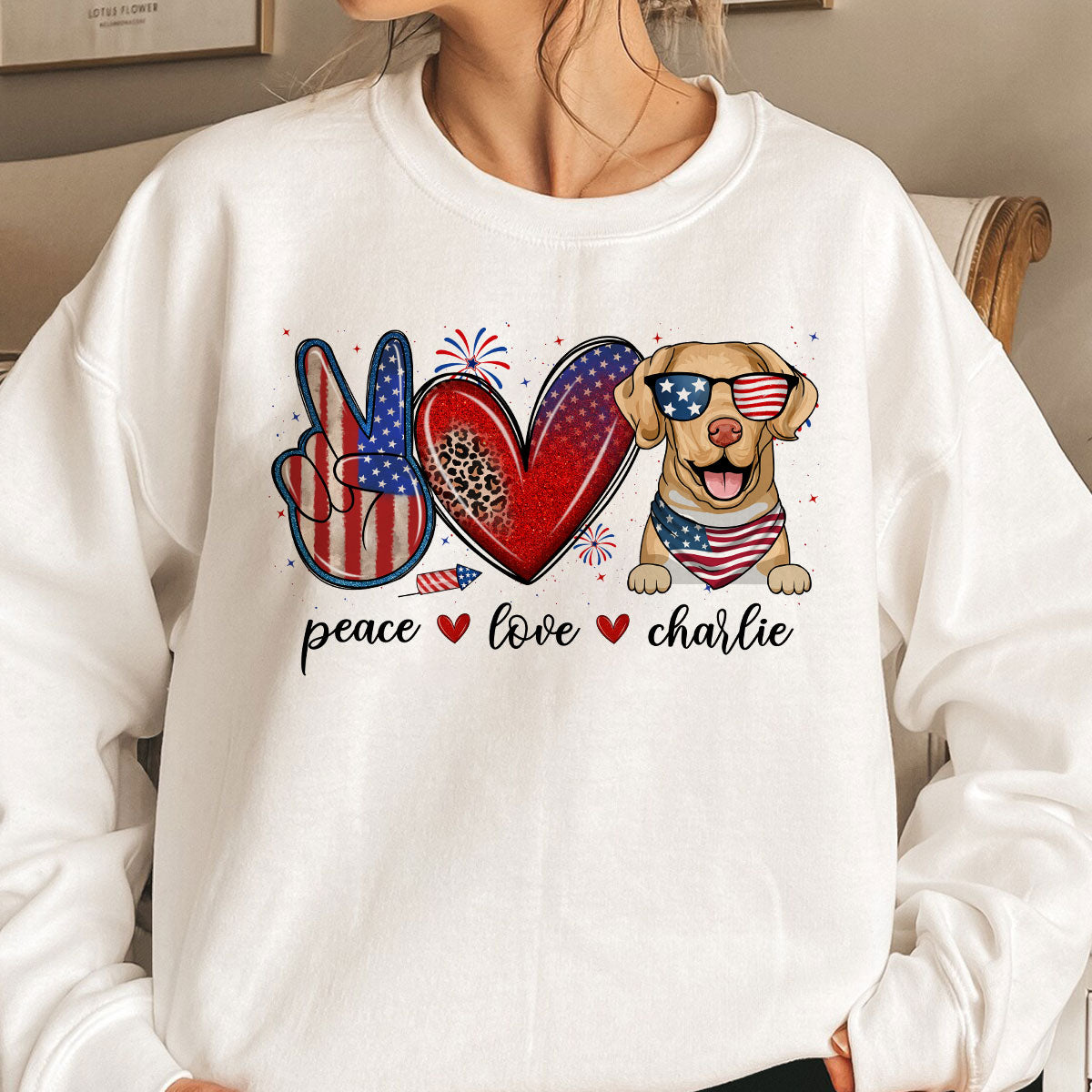 Peace Love Dogs USA Flag Pattern Personalized Shirt, Gift For Dog Mom, Dog Dad, Dog Lovers