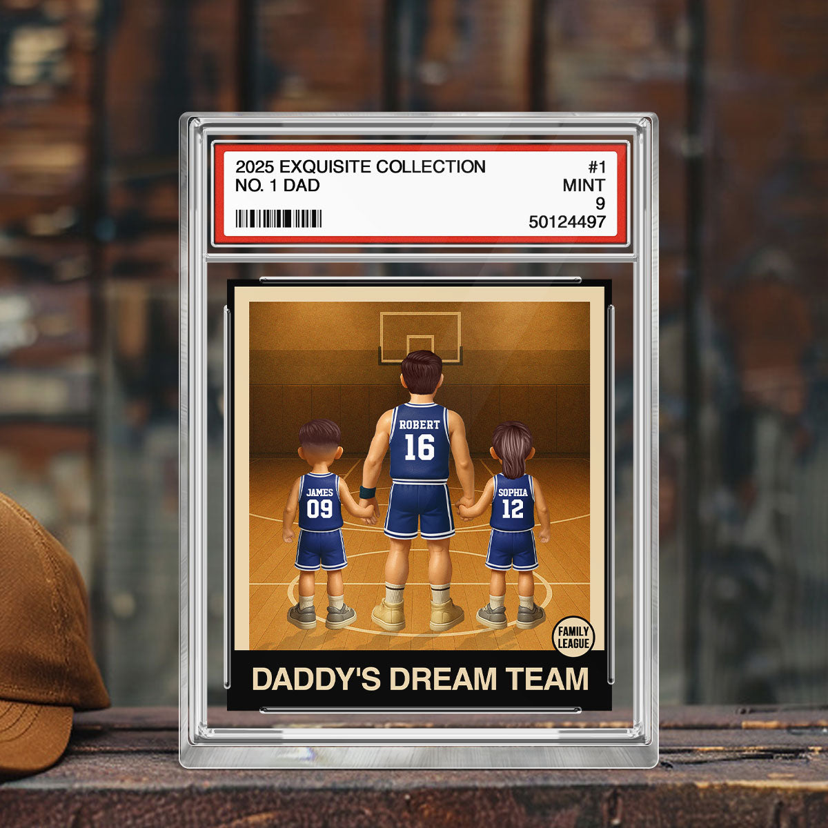 Basketball No. 1 Dad Man & Kids Trading Card Style - Personalized Acrylic Block Plaque