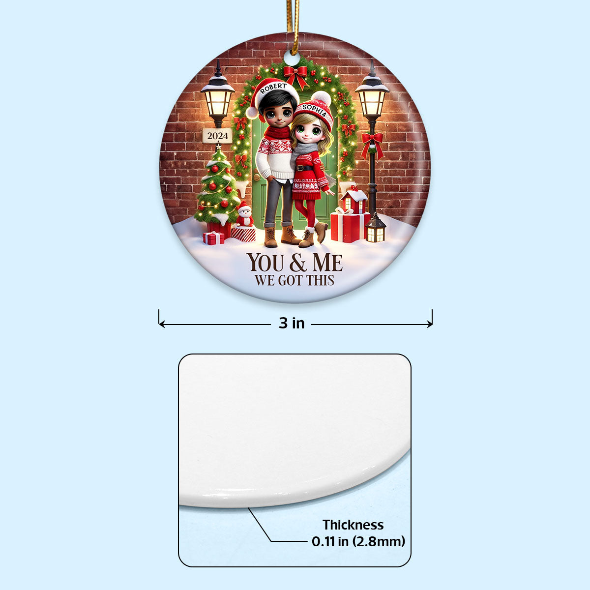 Couple Standing In Front of Door Personalized Ceramic Ornament, Christmas Gift for Him, Gift for Her