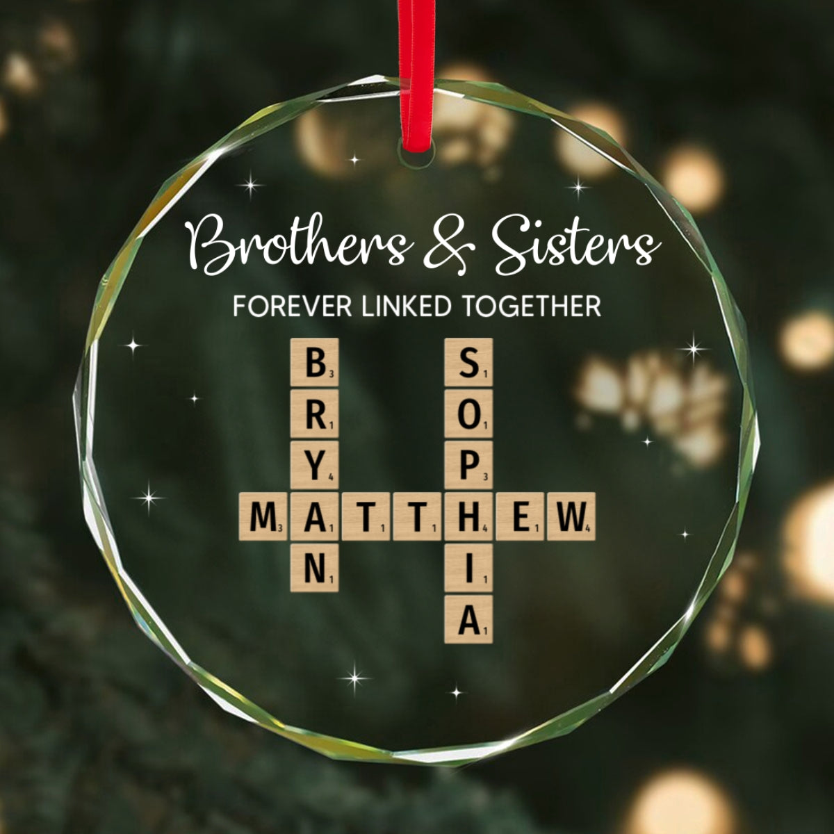 Brothers & Sisters Forever Linked Together Personalized Glass Ornament, Christmas Gift For Brothers, Sisters, Siblings, Family