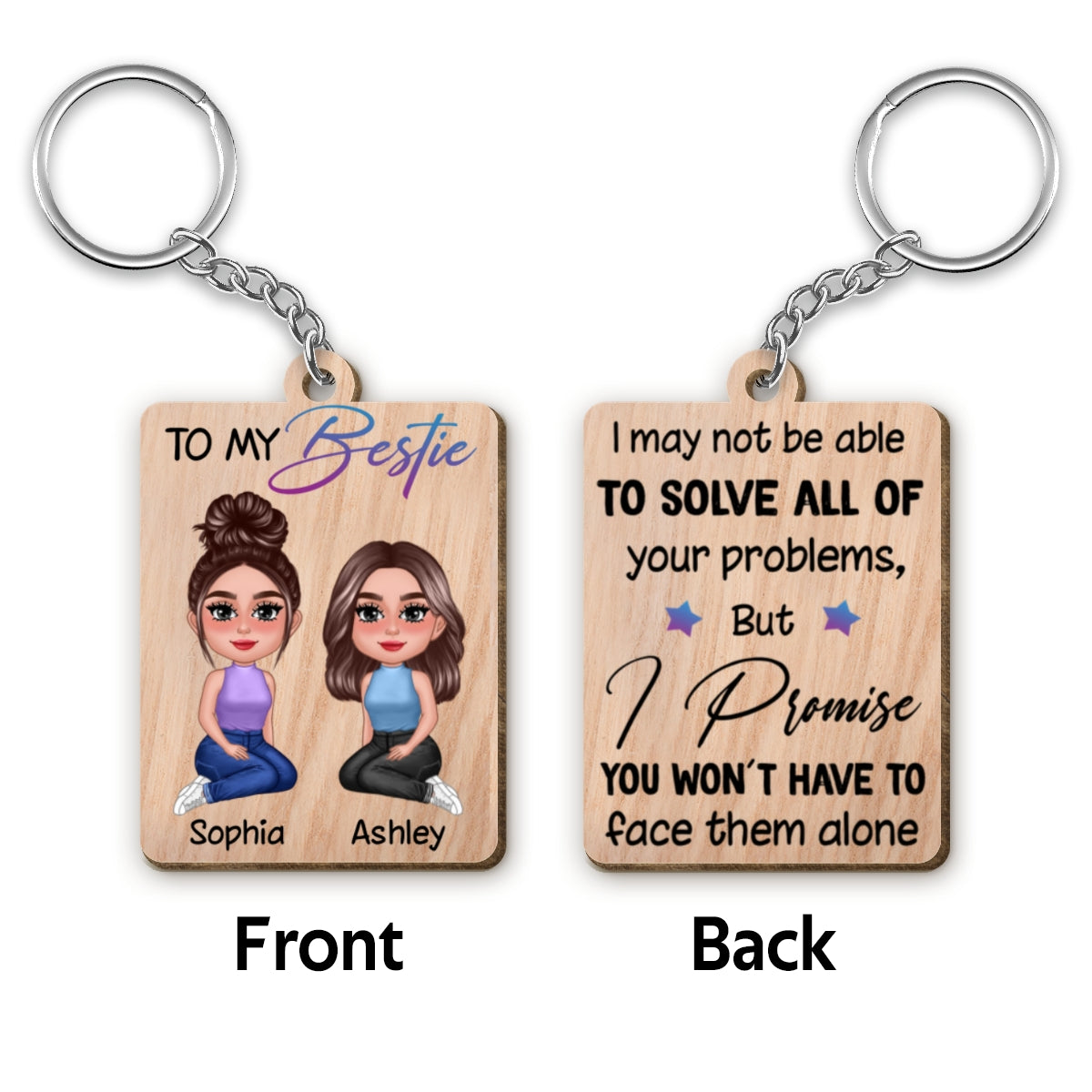 To My Bestie Pretty Doll Personalized Wooden Keychain