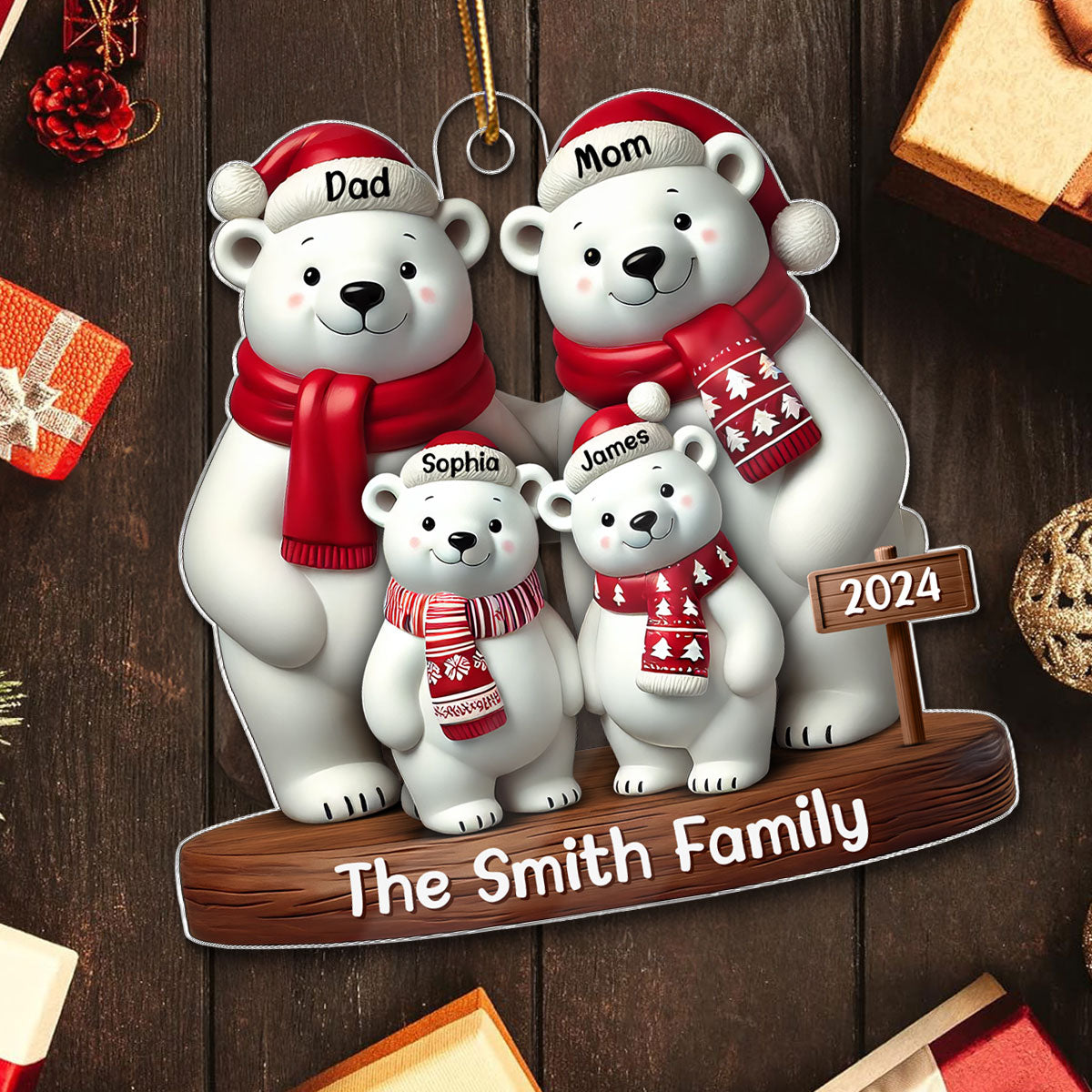 Polar Bears Christmas Family Personalized Acrylic Ornament