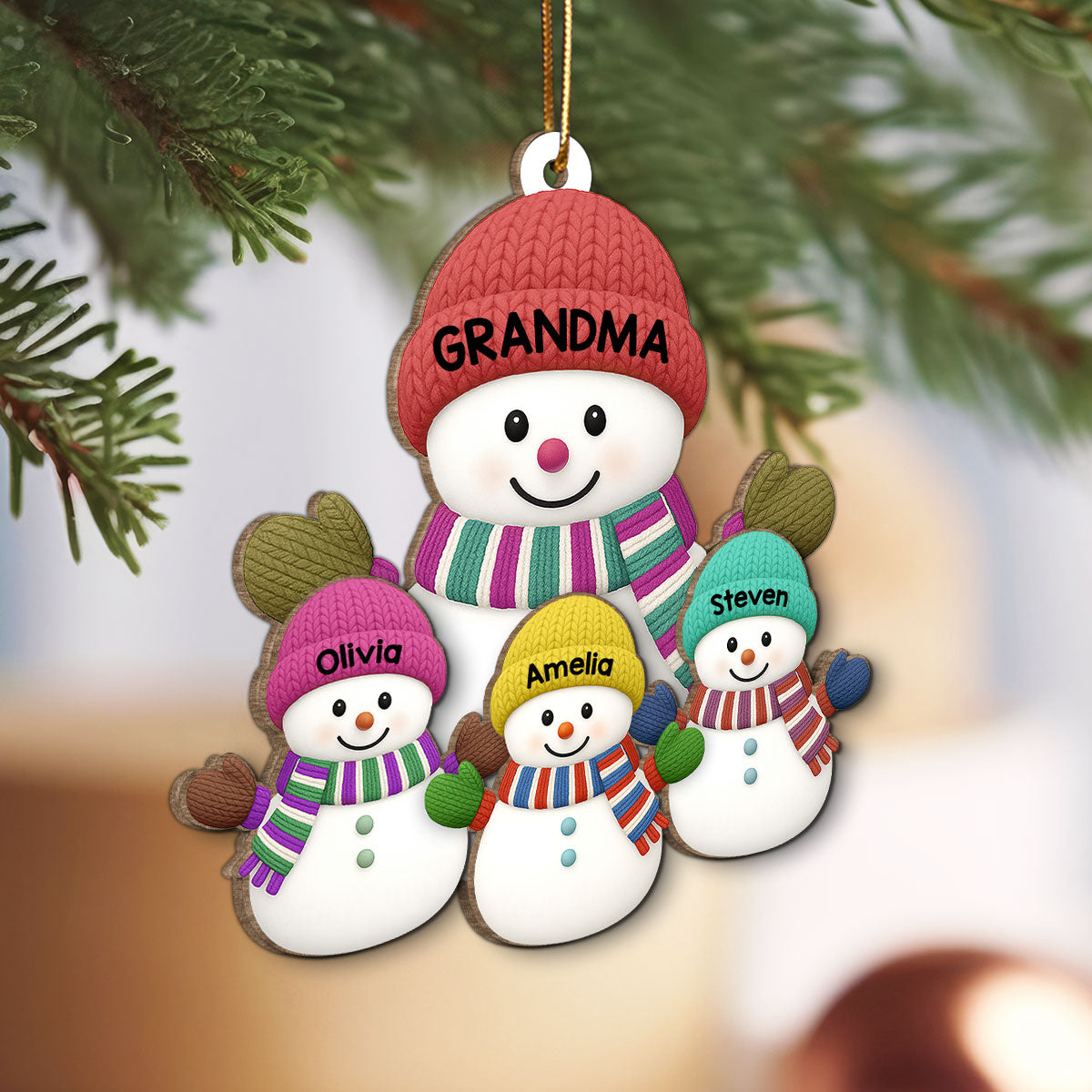 Christmas Grandma Grandkids Snowman Together Christmas - Personalized 2-Layer Wooden Ornament
