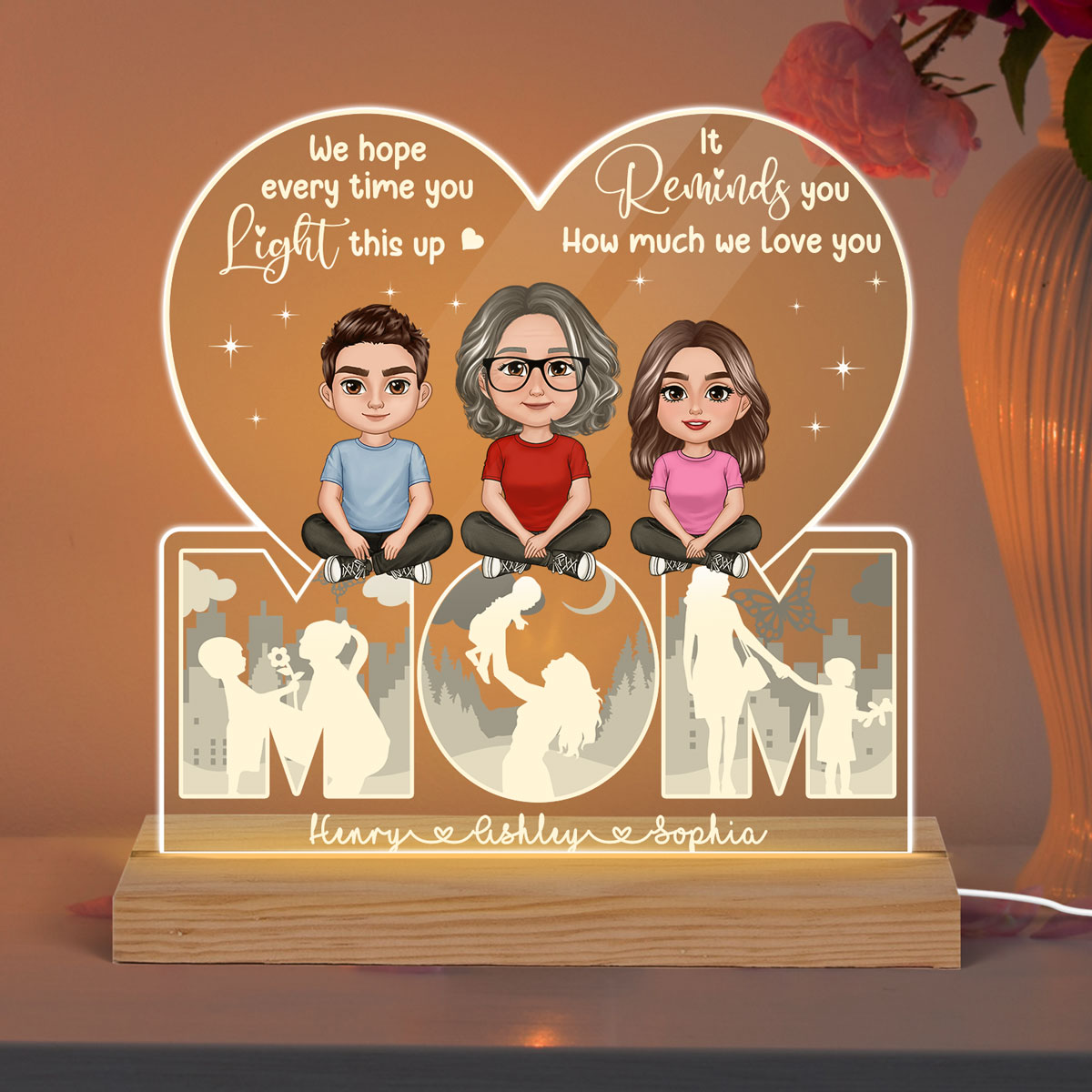 Mom We Hope Every Time You Light This Up Personalized Custom Shape Acrylic Plaque LED Night Light