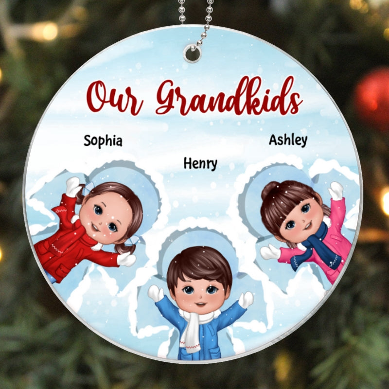 Happy Doll Kids Laying On Snow Christmas Gift Personalized Acrylic Ornament