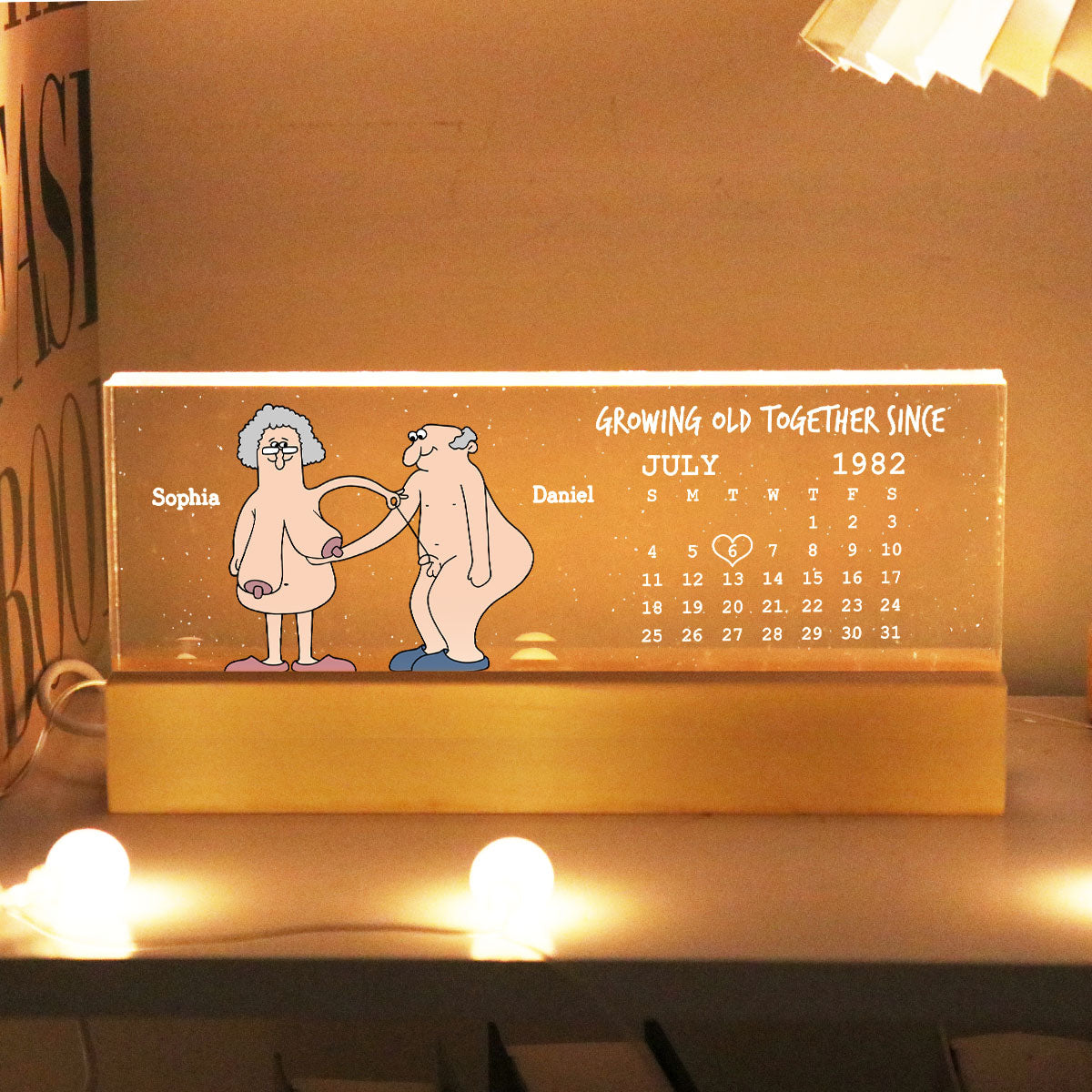 Growing Old Together Funny Old Couple Anniversary Calendar Keepsake  Gift Personalized Acrylic Block LED Night Light