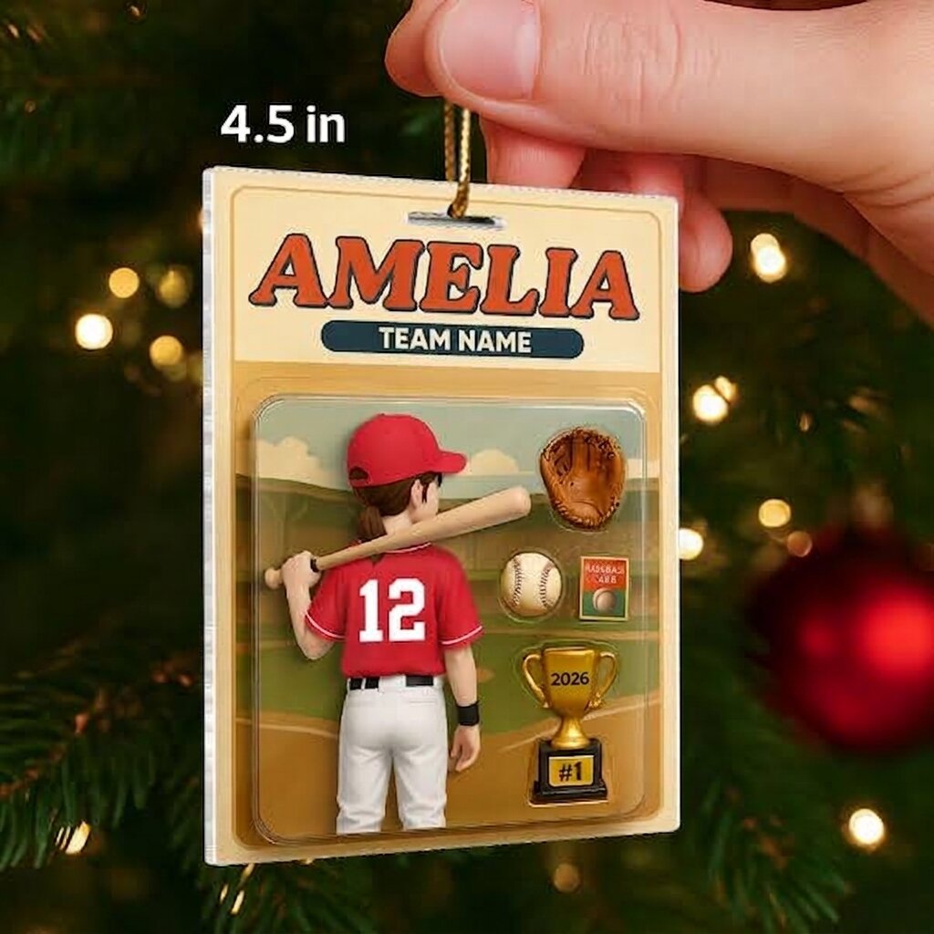 Baseball Player Custom Figure 3D Effect - Personalized Acrylic Ornament - Christmas Gift for Son, Daughter, Grandkids