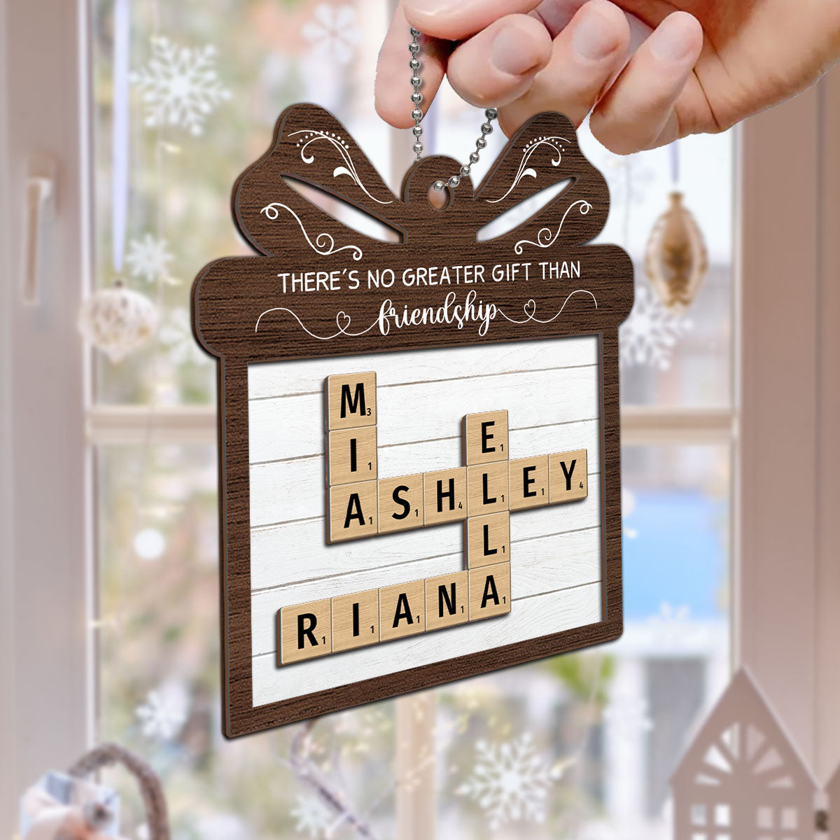 No Greater Gift Than Friendship Crossword Puzzle Art Personalized 2-Layer Wooden Ornament, Gift For Besties, Best Friends