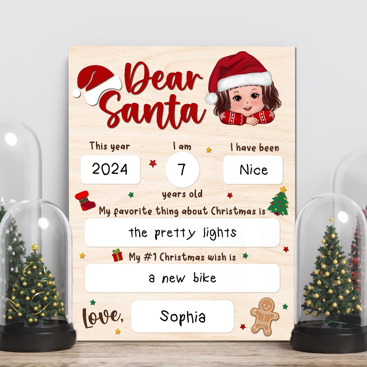 Dear Santa Wishlist From Kid Christmas Personalized Board Sign, Christmas Gift For Son, Daughter