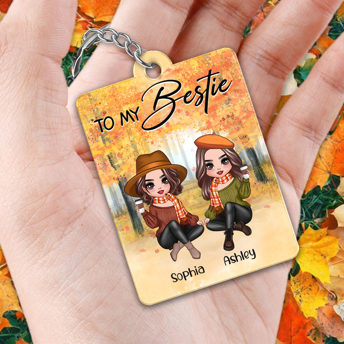 Fall Season Doll Besties Sitting Personalized Acrylic Keychain