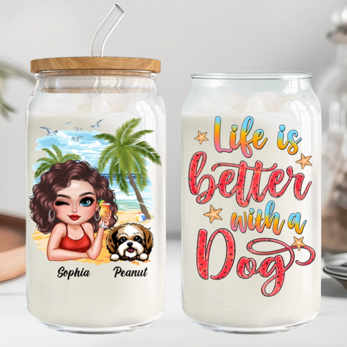 Summer Vibe Life Is Better With A Dog Personalized Clear Glass Can
