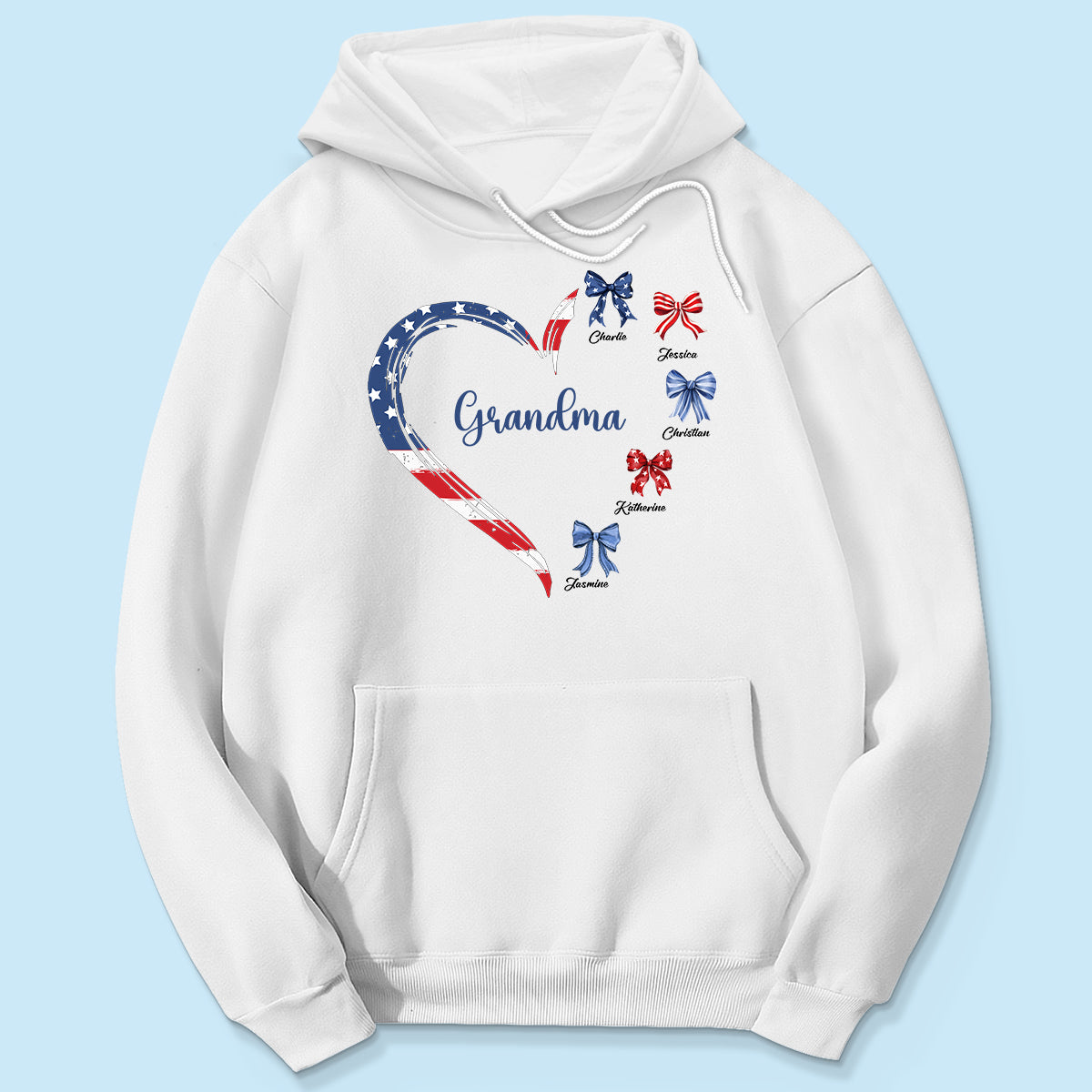 Proud American Grandma Mom Heart Bow Personalized Shirt