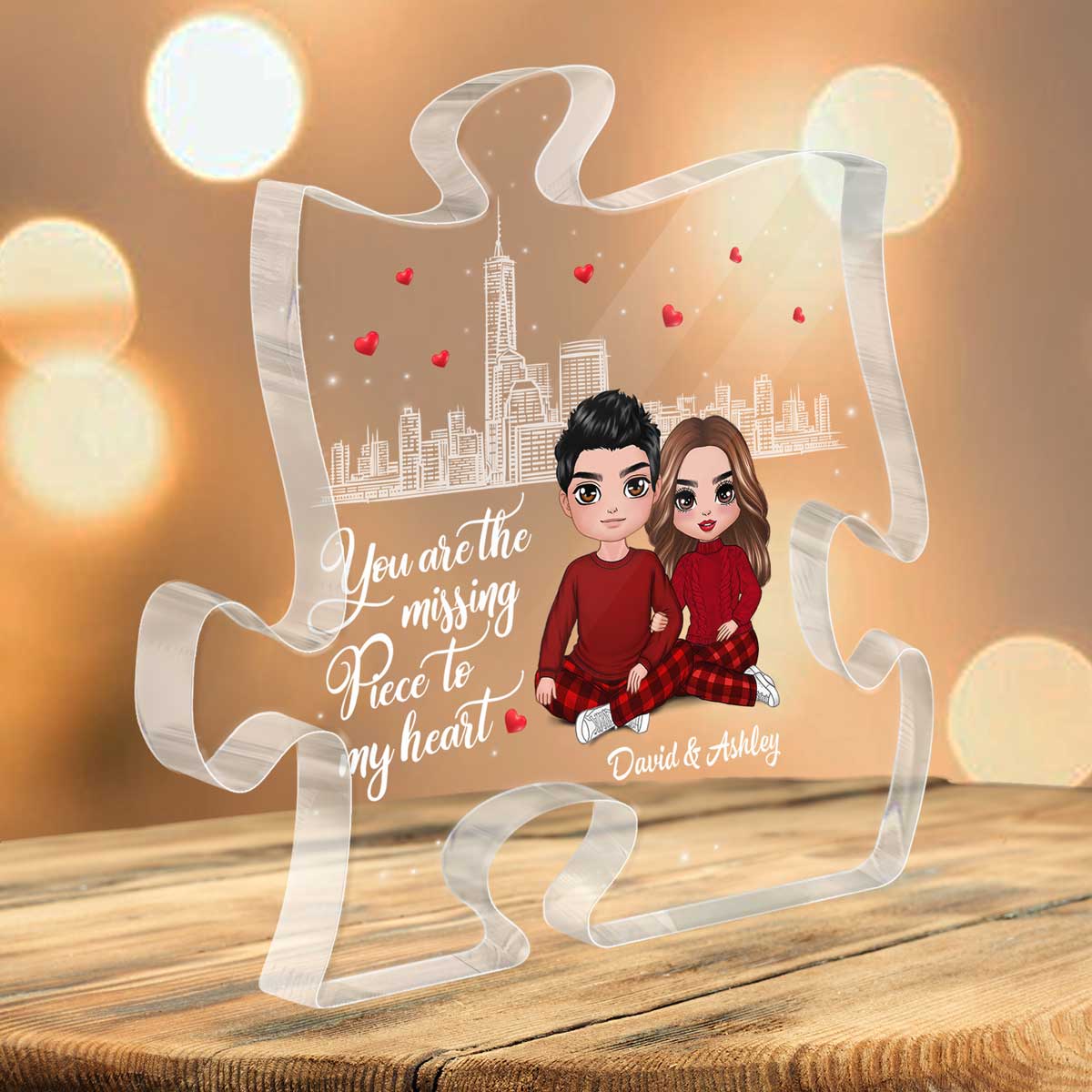 The Missing Piece To My Heart Doll Couple Sitting Embracing Personalized Puzzle Acrylic Plaque