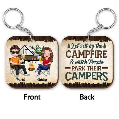 Doll Couple Camping Vintage Personalized Wooden Keychain