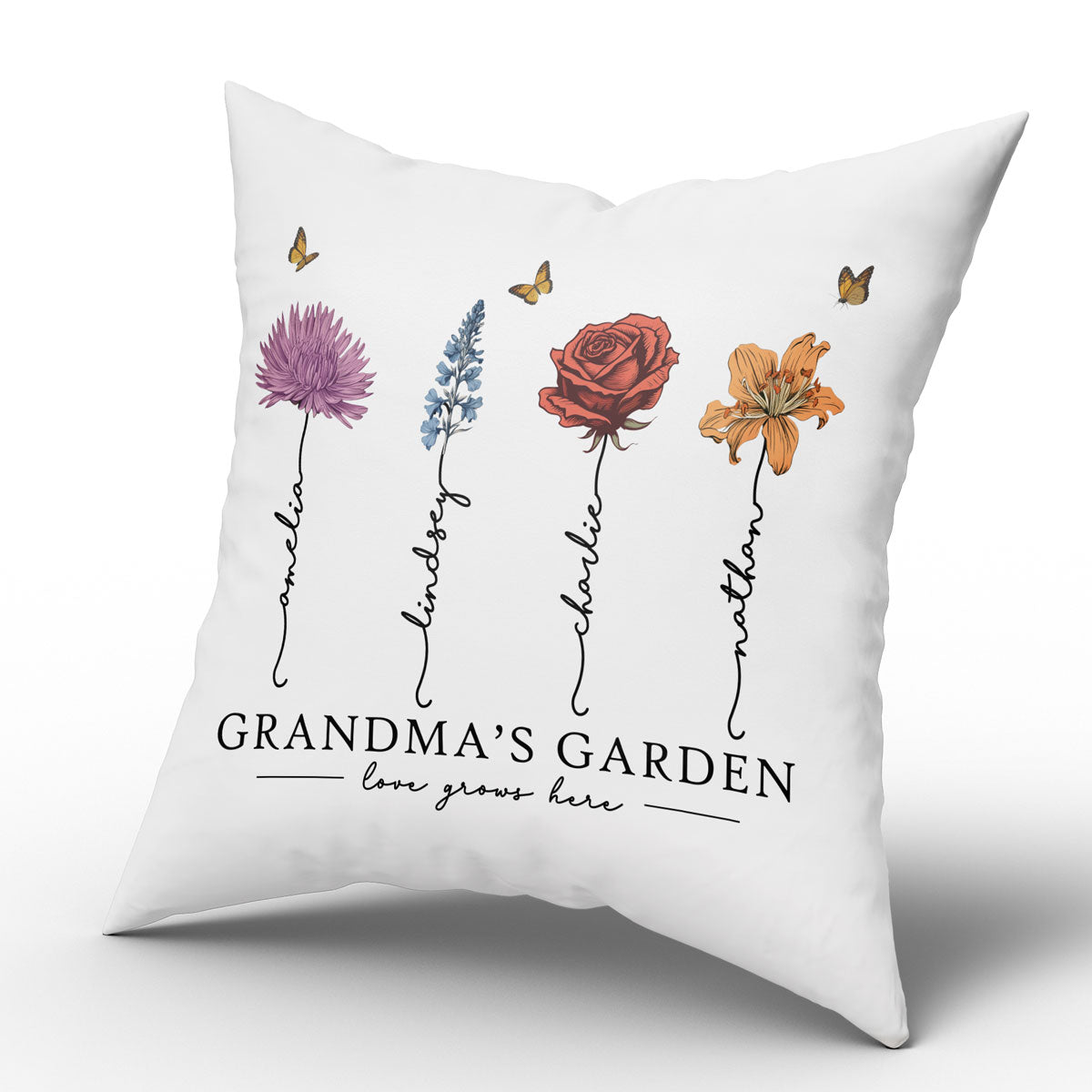 Grandma‘s Garden Love Grows Here Beautiful Birth Month Flower Gift For Grandma Mom Personalized Pillow