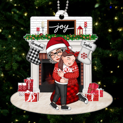 Grandma Grandkid Sitting By Fireplace Personalized Acrylic Ornament