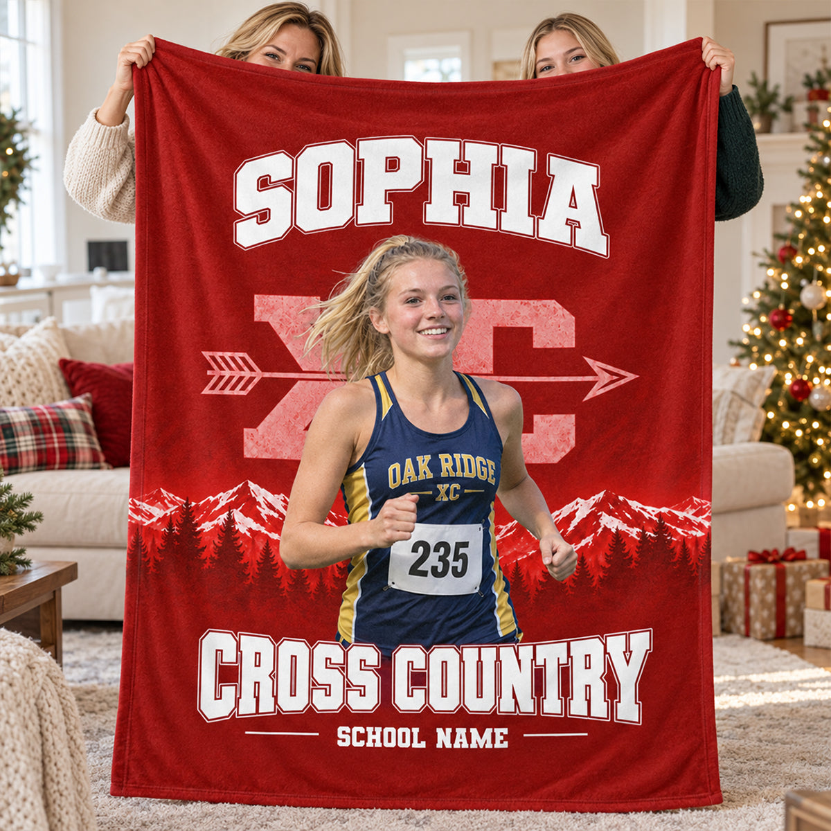 Custom Photo Cross Country - Personalized Fleece Blanket - Christmas Gift for Daughter, Son, Grandkids