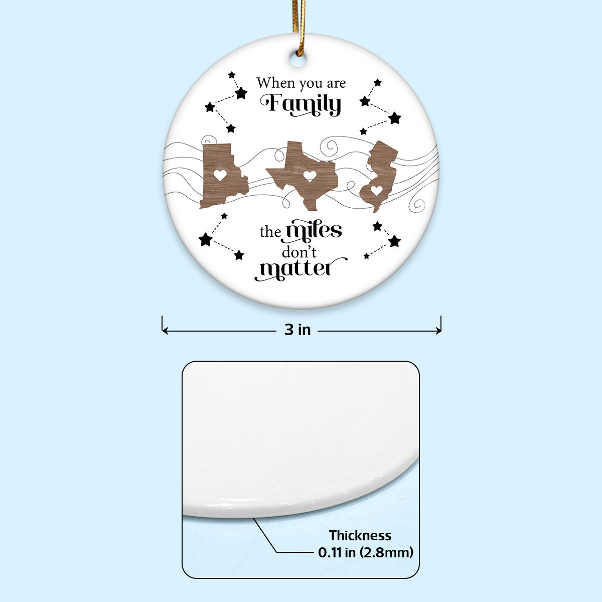 Custom Long Distance Ceramic Ornament, Heartfelt Christmas Gift for Family, Friends, Sisters, Besties
