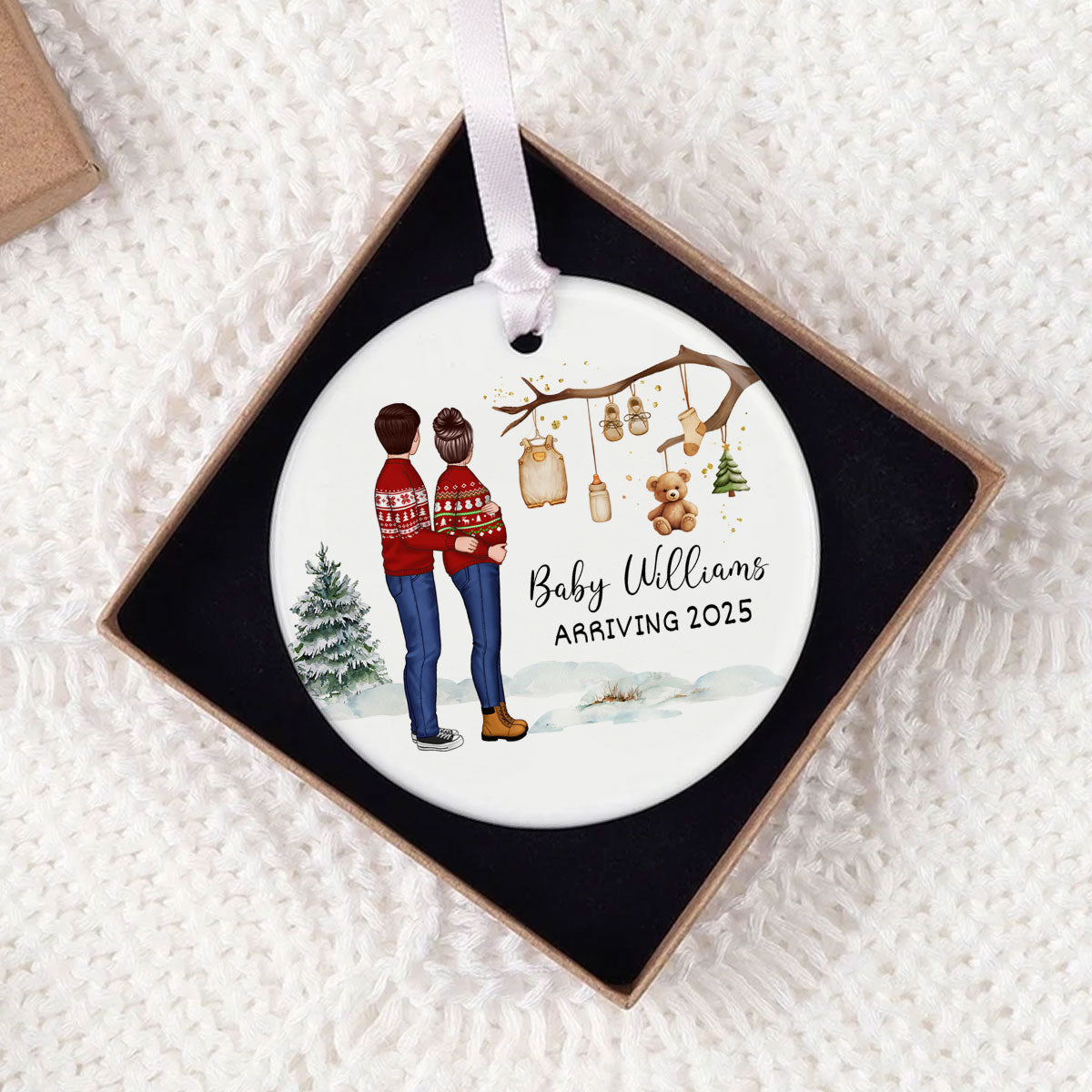 Birth Announcement Ornament, Personalized Baby Arriving Ornament, Expecting Parents Ornament
