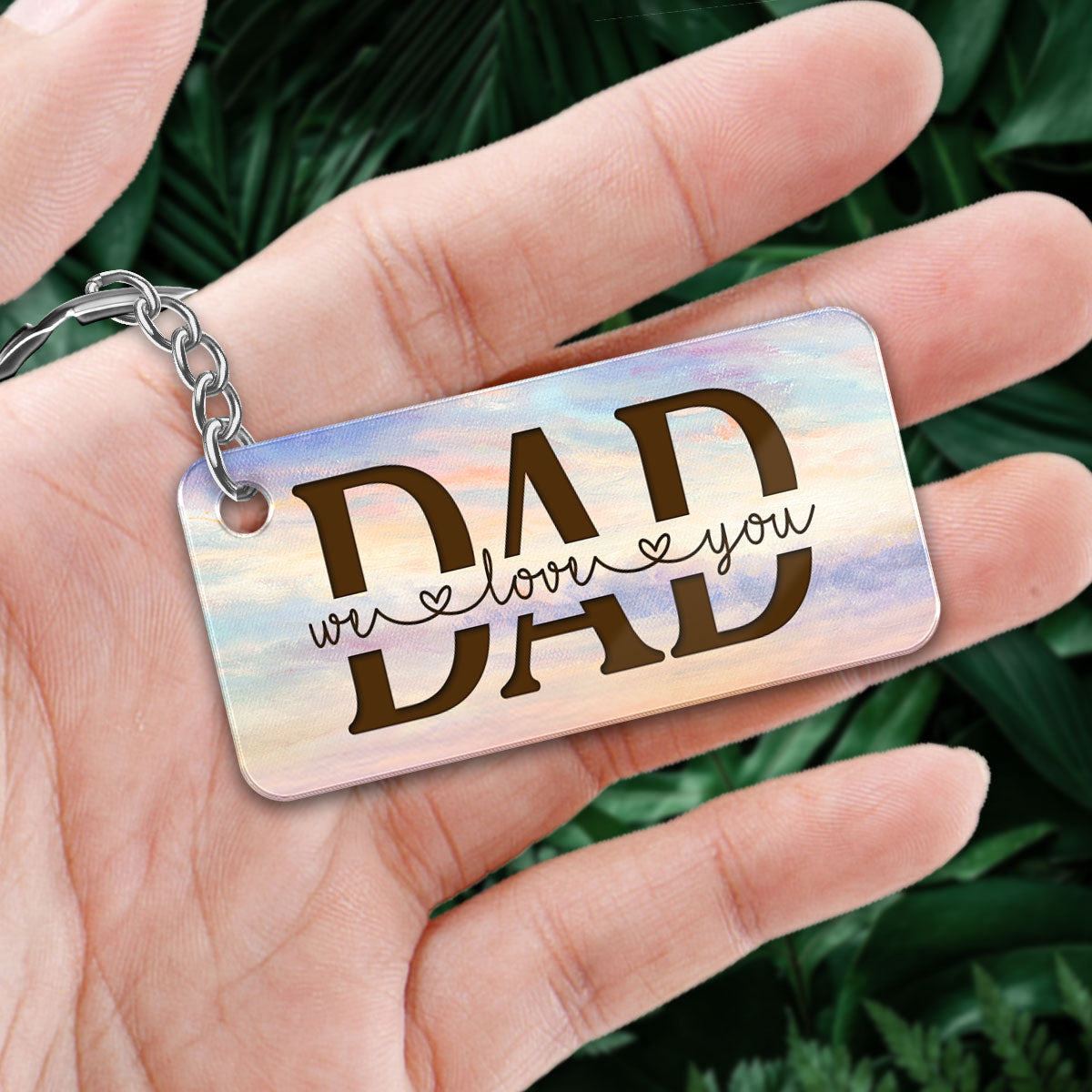 Sunset Beach Landscape Best Dad Ever Back View Man Kids Dog Cat Personalized Acrylic Keychain
