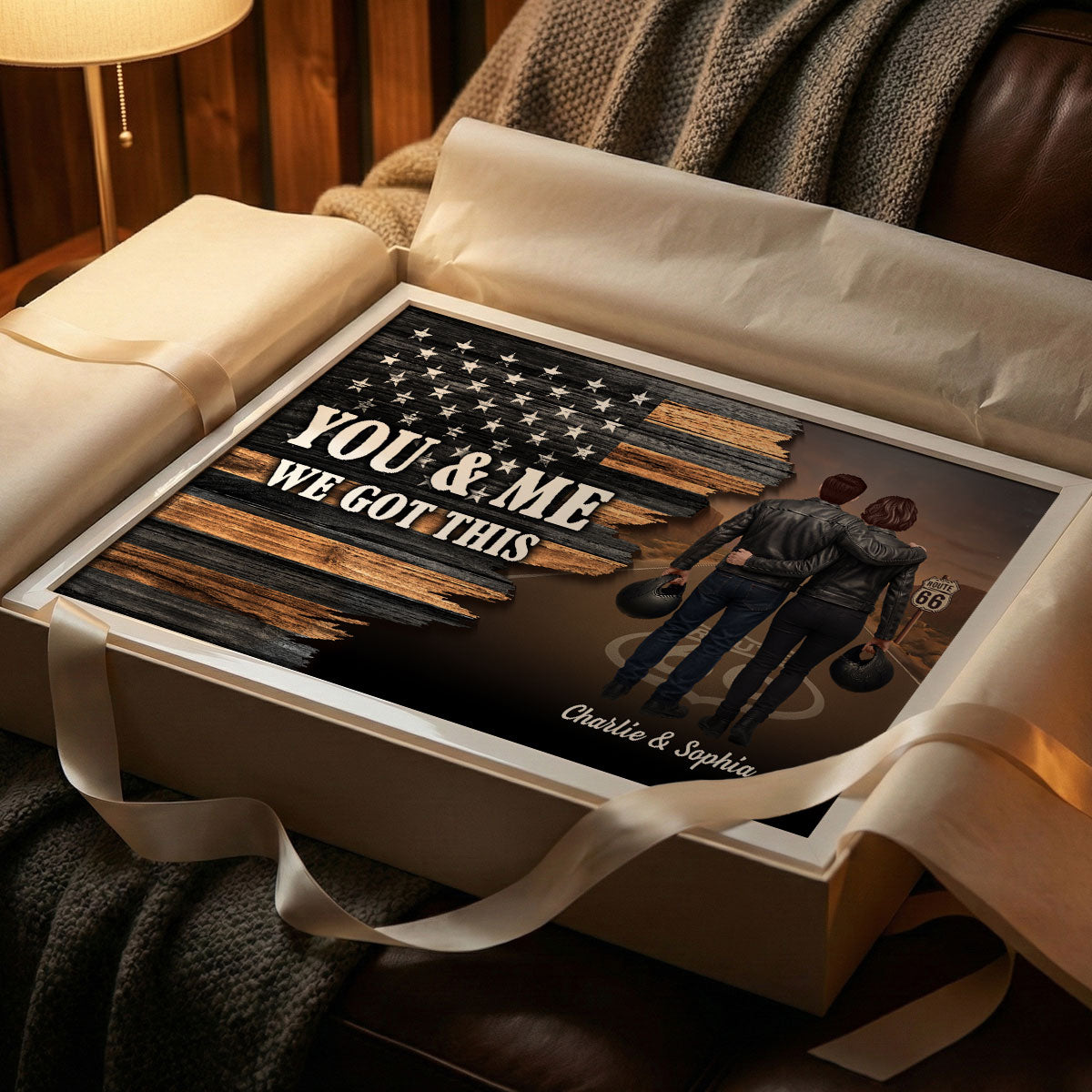 Eternal Love Back View Biker Couple Riding Partners For Life Half Nation Flag - Personalized Poster - Gift For Couple, Bikers, Gift For Him, For Her