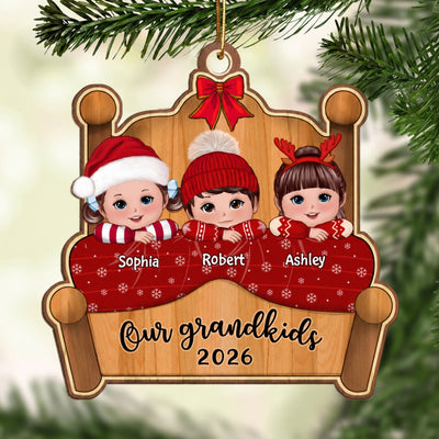 Our Grandkids Joyful Xmas In Bed - Personalized Custom Wooden Ornament