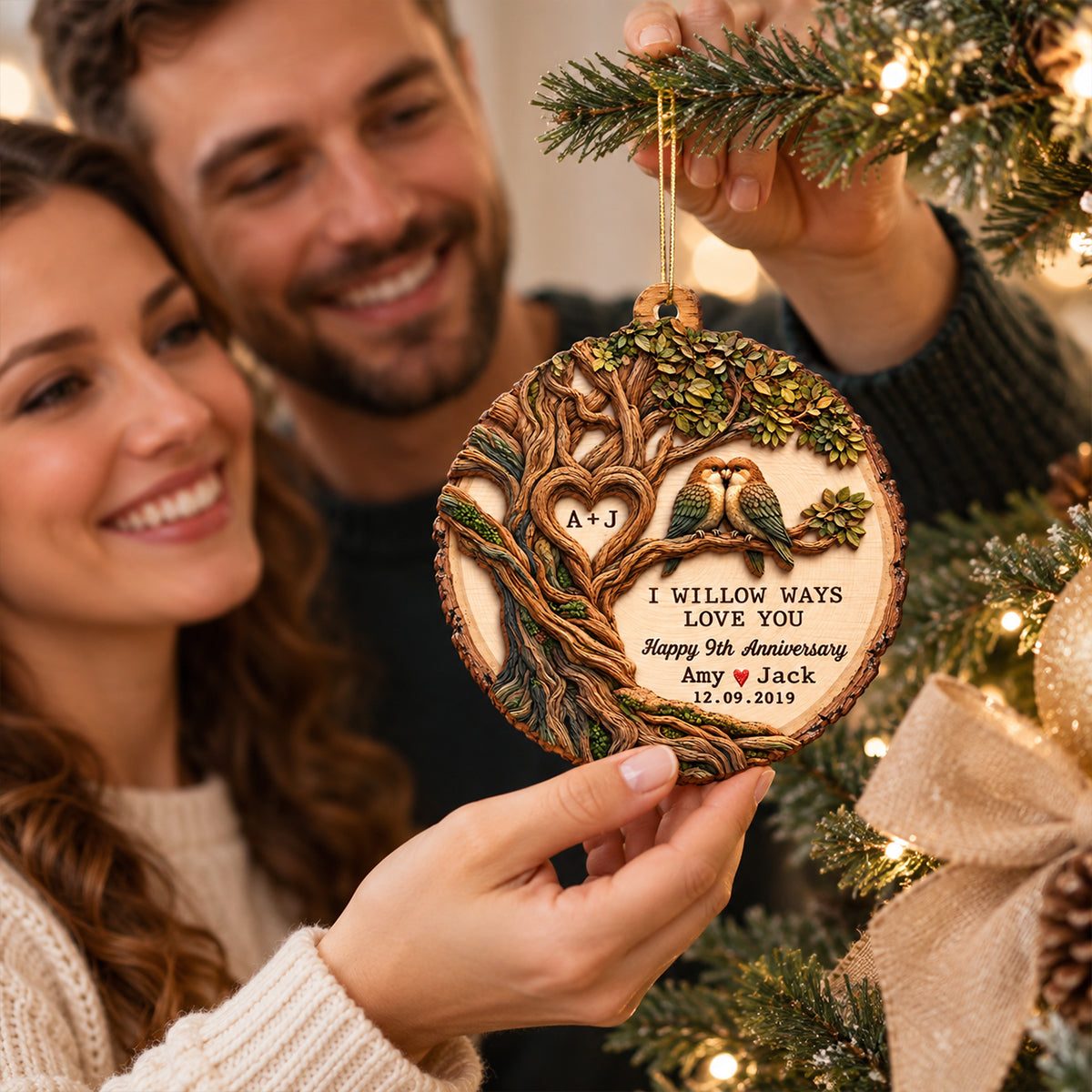 I Willow Ways Love You - Personalized Wooden Ornament - Anniversary Gift for Couple, Willow Tree Anniversary Gift