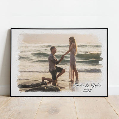 Couple Proposal Portrait, Custom Portrait From Photo, Engagement Gift, Gift for Couples, Anniversary Gift for him, Watercolor Effect