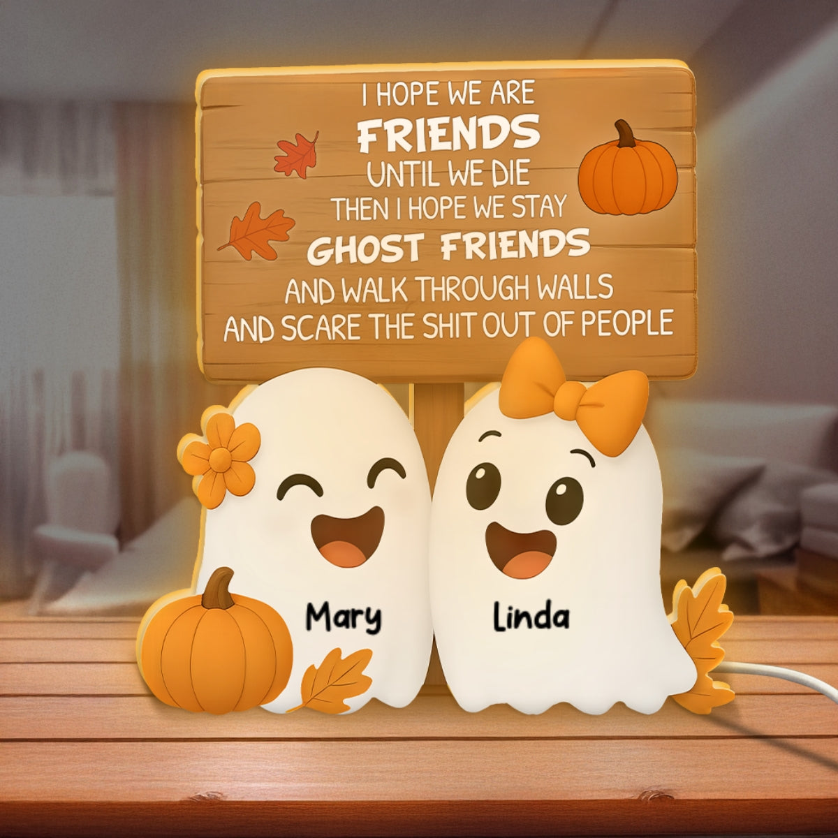 Halloween Cute Funny Boo Ghost Besties Personalized LED Light Box, Halloween Gift For Besties