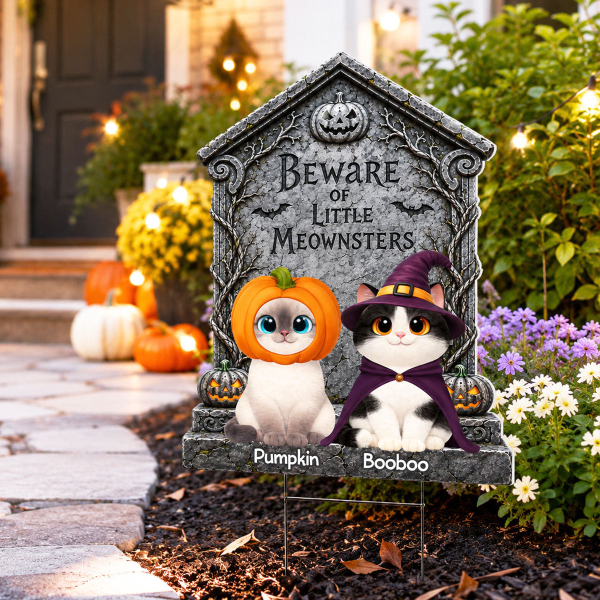 Little Meownsters Halloween Tombstone - Personalized Yard Sign - Halloween Decor For Cat Mom