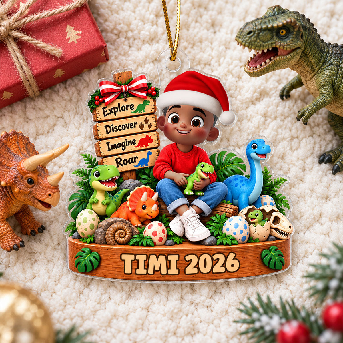 Little Cute Kid Dinosaur Lover - Personalized Acrylic Ornament - Christmas Gift For Kids, Son, Grandson, Daughter, Granddaughter