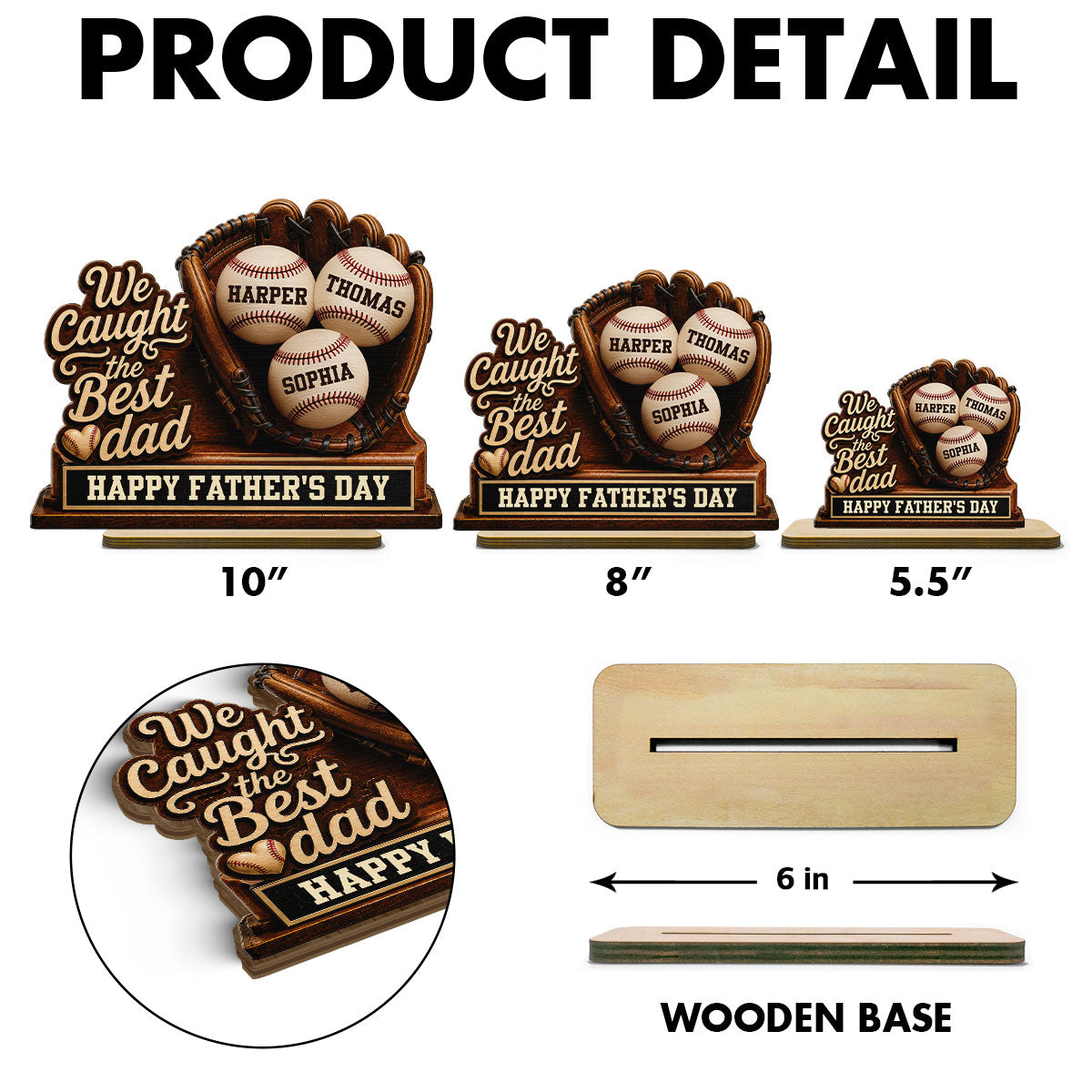 We Caught The Best Dad Baseball In Glove - Personalized 2-Layered Wooden Plaque - Happy Father's Day For Baseball Dad