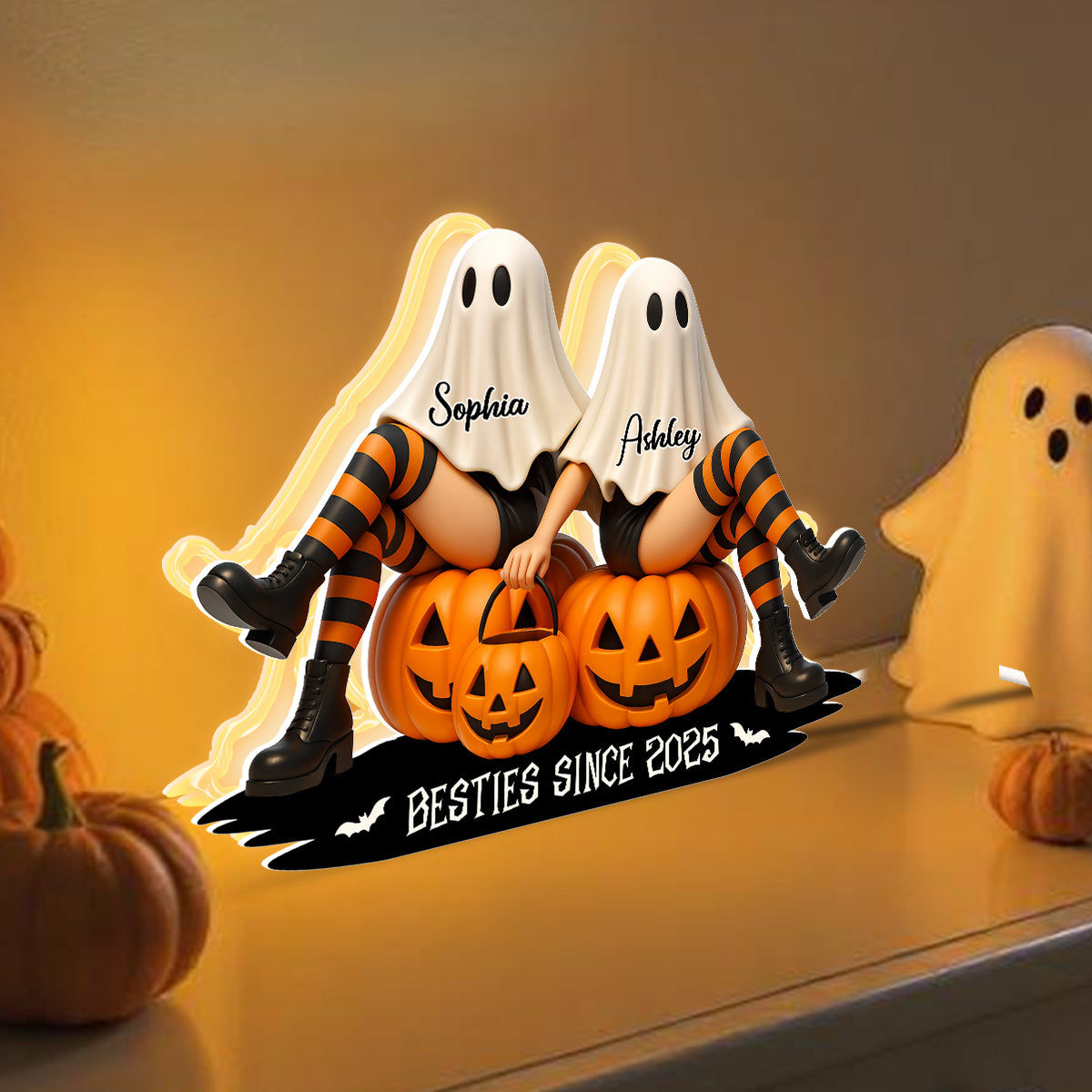 Ghost Besties Sitting Personalized Light Box, Halloween Decor for Besties, Gift for Best Friends