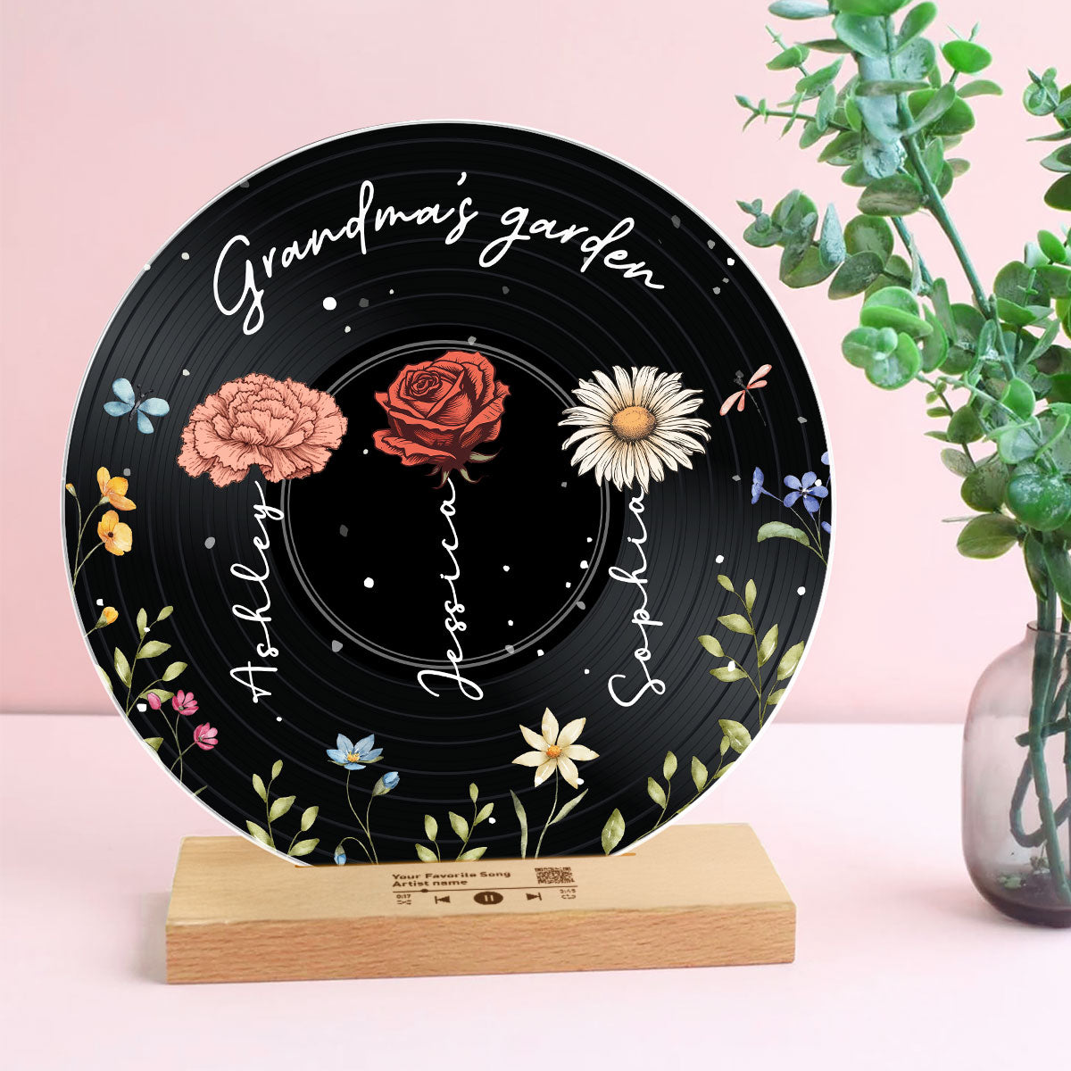 Grandma's Garden  Custom Vinyl Record Acrylic Song Plaque, Scannable QR Code, Personalized Birthday, Anniversary Gift for her and for him