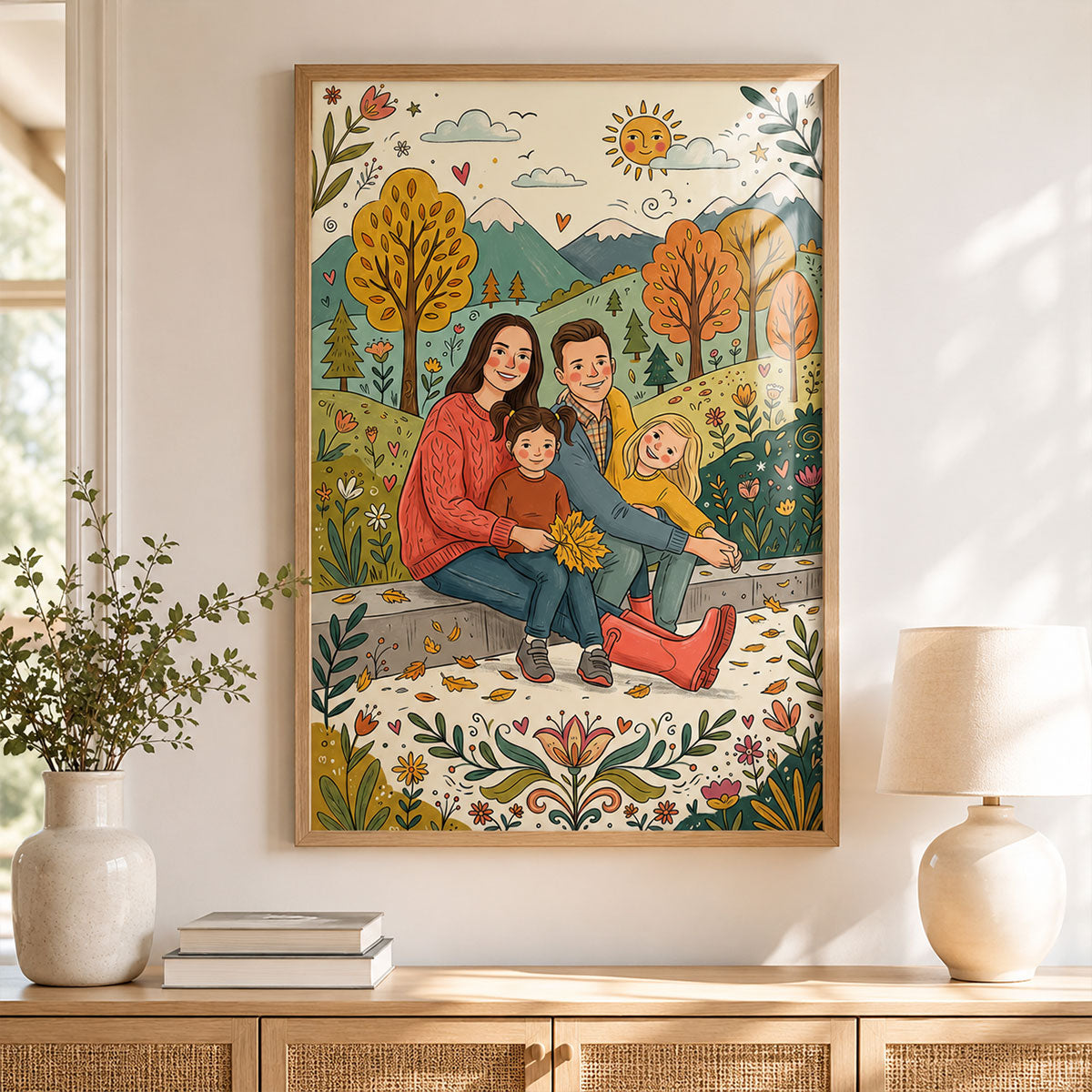 Folk Art Illustration Style - Custom Family Couple Portrait Photo - Personalized Poster - Gift For Family, Him, Her