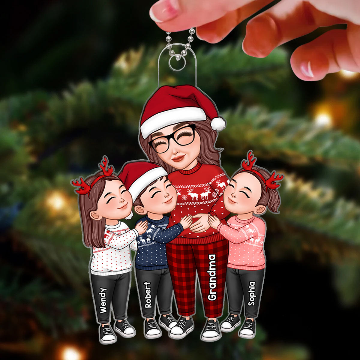 Grandma & Grandkids Hugging Christmas Gift For Grandma Granddaughter Grandson Personalized Acrylic Ornament