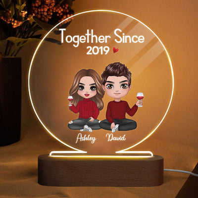 Doll Couple Sitting  Anniversary Gift For Him Gift For Her Personalized Circle Acrylic Plaque LED Lamp Night Light