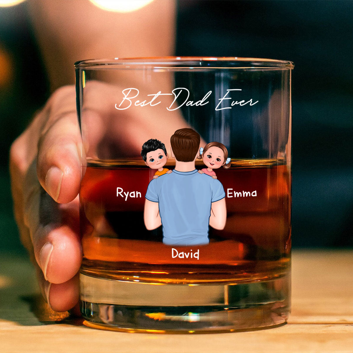 Dad Carrying Kids On Shoulder Personalized Wine Glass, Father's Day Gift For Dad, Husband