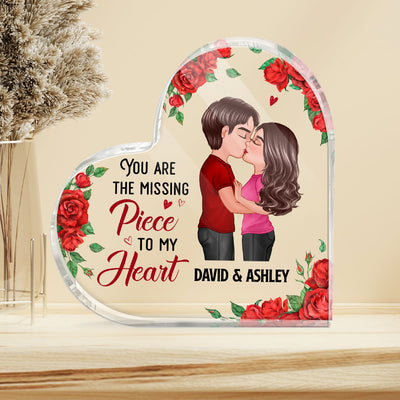 Rose Pattern Doll Couple Kissing You Are My Missing Piece Gift For Him For Her Personalized Heart Acrylic Plaque