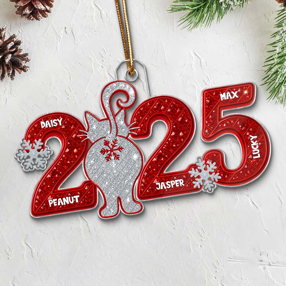 3D Shining Effect Christmas Cat Custom Names - Personalized Acrylic Ornament - Gift For Cat Lovers