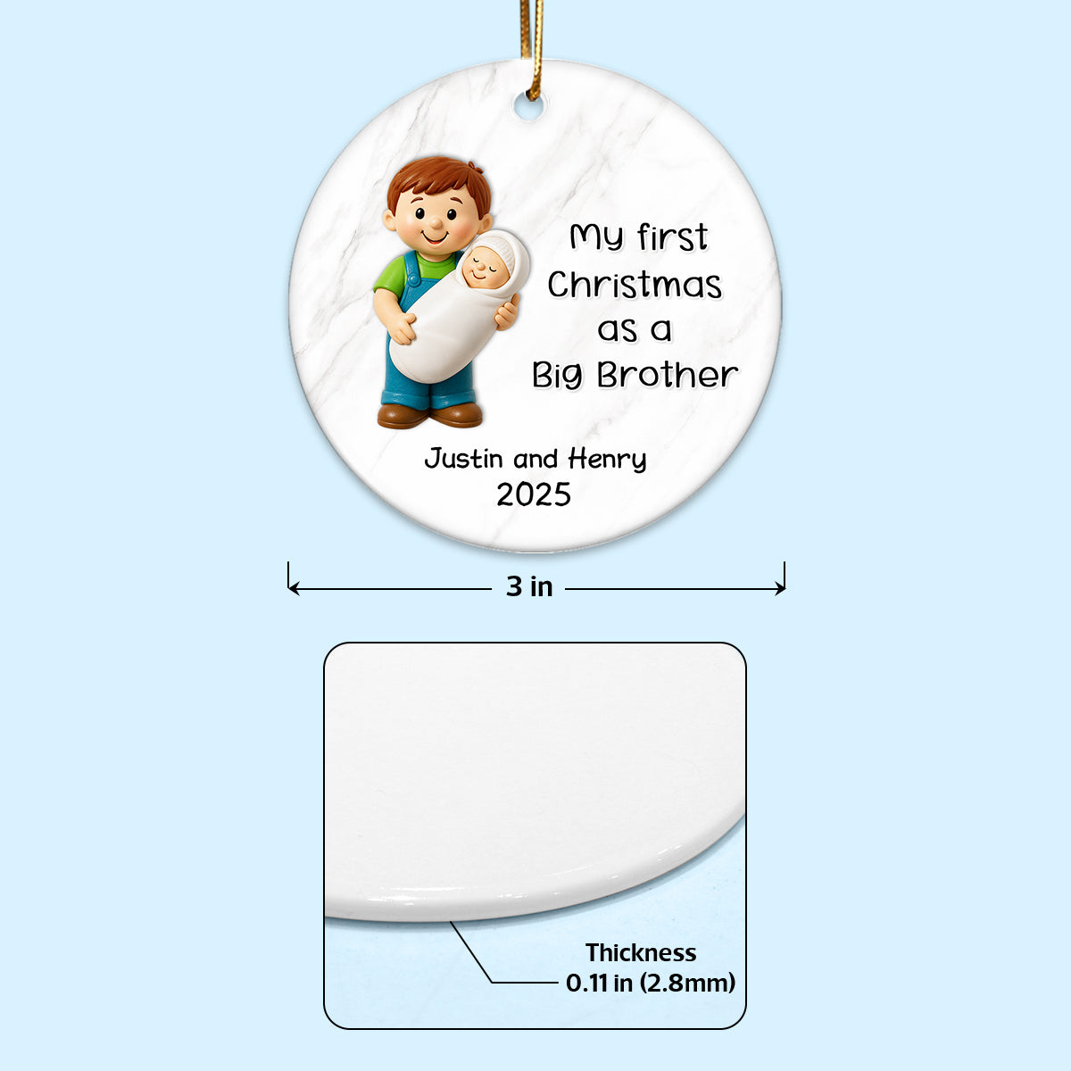 My First Christmas As Big Sister Big Brother - Personalized Ceramic Ornament - Proud New Big Siblings Gift