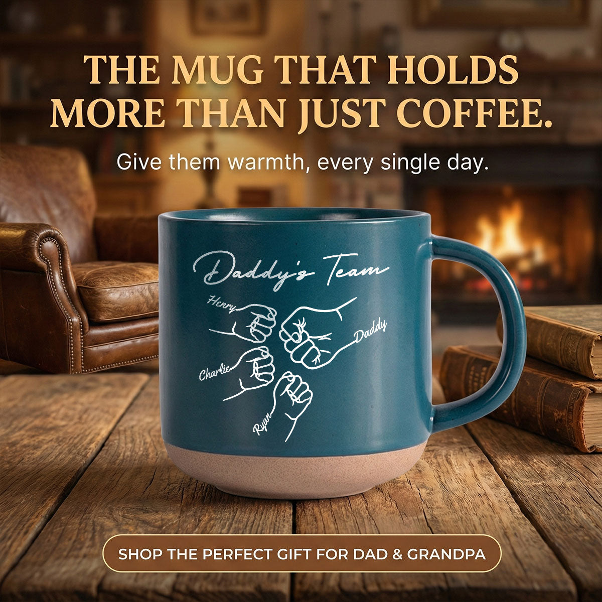 Daddy's Team Fist Bump - Personalized Pottery Mug - Gift For Dad
