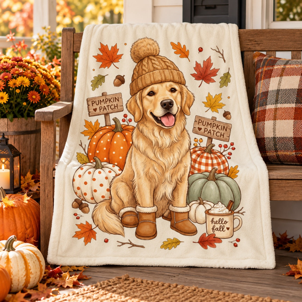 Custom Dog Photo Pumpkin Patch - Personalized Fleece Blanket - Fall Gift for Dog Moms, Cat Moms, Pet Lovers