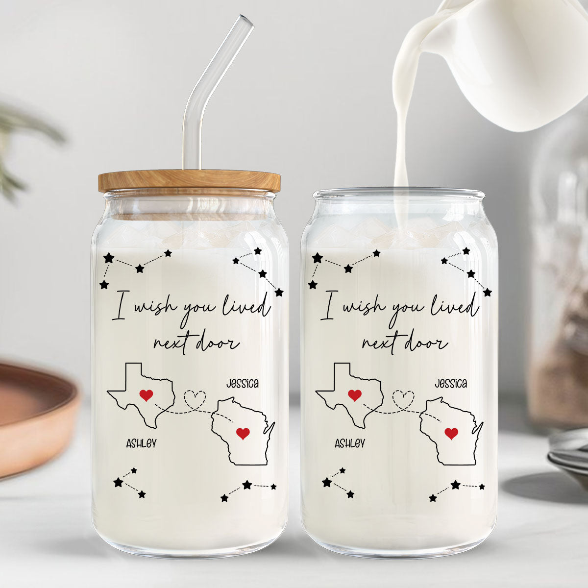 I Wish You Lived Next Door Personalized Tumbler Glass Can, Long Distance Friends Family Sisters Gift