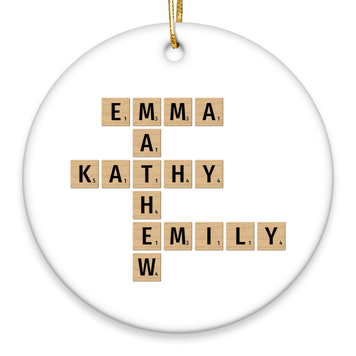 Family Christmas Decor Crossword Puzzle Art Personalized Round Ceramic Ornament