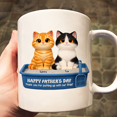 Cute Fluffy Cats Happy Father's Day Thanks For Feeding And Scooping Poo - Personalized Mug - Funny Father's Day Gift For Cat Dad, Cat Lovers