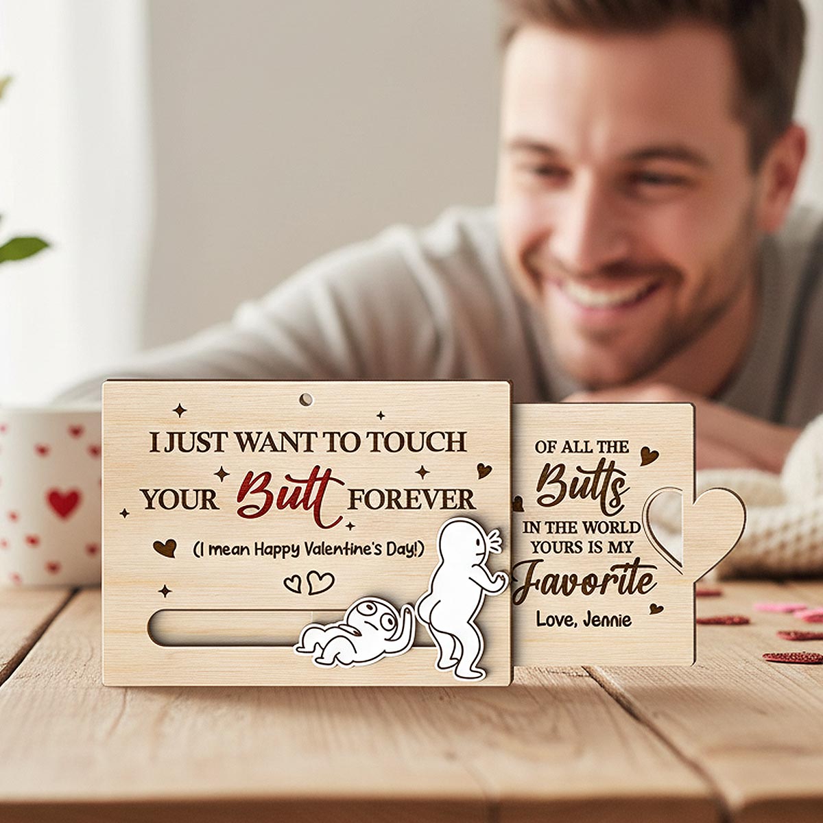 Wanna Touch Your Butt All The Time Funny Inappropriate Couple - Personalized Wooden Slider Ornament - Valentine's Day Gift For Him, For Her